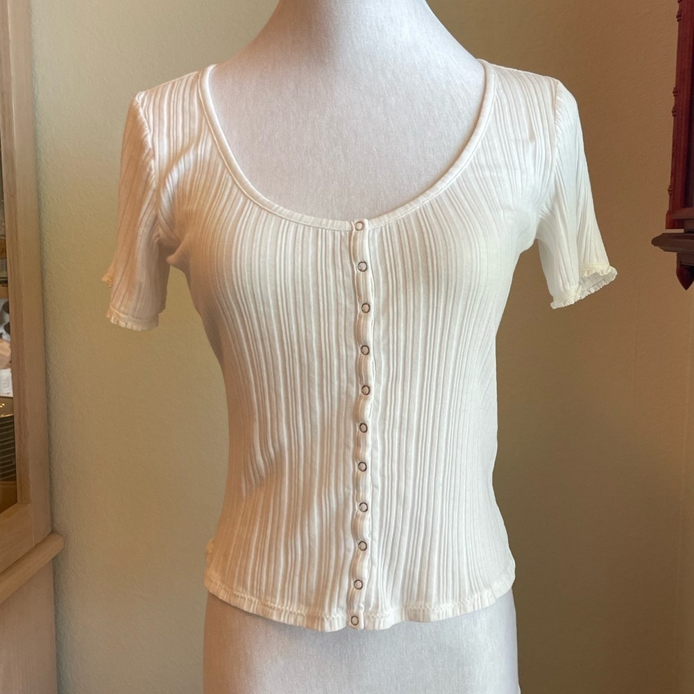 Rebecca Taylor white short sleeves ribbed blouse size xs
